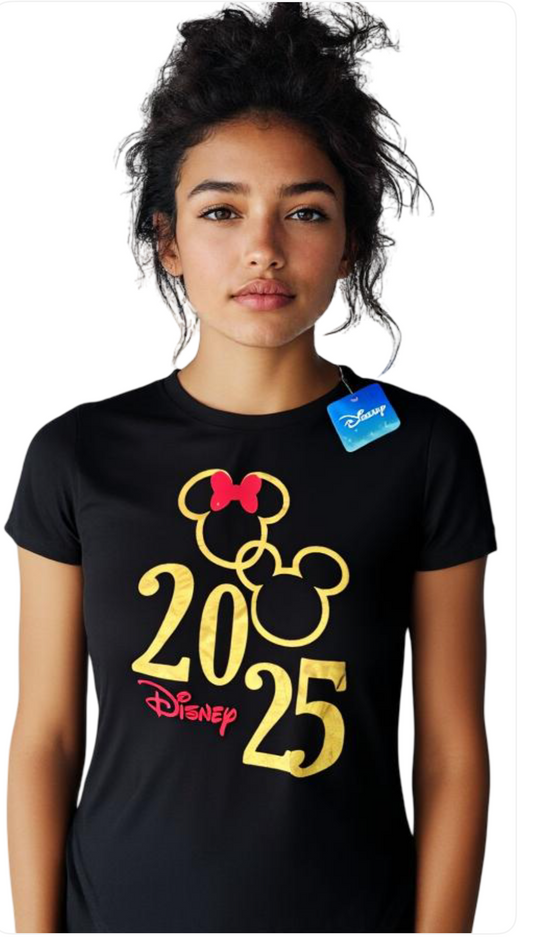 Disney 2025 Mickey & Minnie Gold Graphic Tee (Size is Junior Women XX-Large)